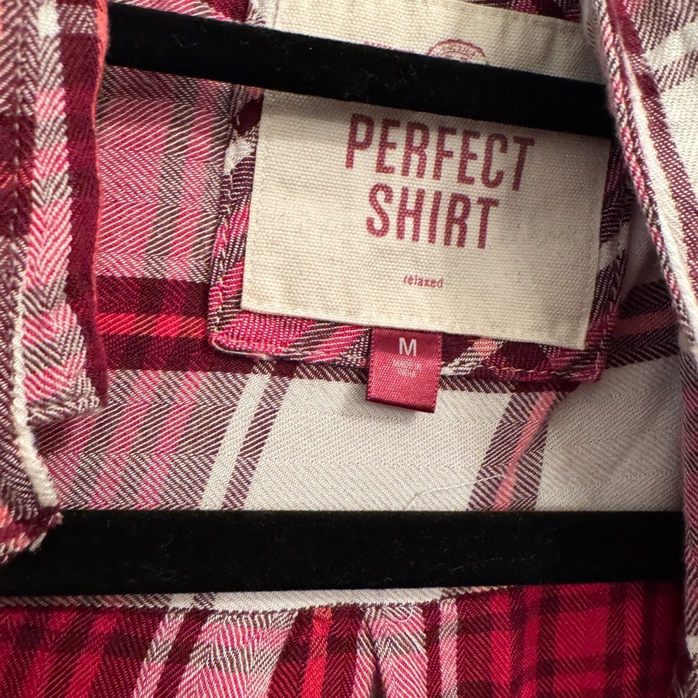 Plaid Shirt Button Up Maroons Reds Pinks and Cream Lightweight - Picture 3 of 3
